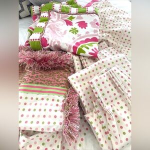 Custom Made Leopard Pink Polka Dot Std Shams Euro Shams Bedskirt Curtains 7pcs